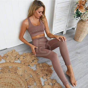 Ensemble de yoga pour femmes de haute qualité, sans couture, respirant, taille élastique, en spandex et nylon, très vendu - Product Image 2