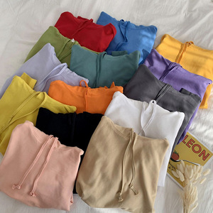 Orden directa Venta al por mayor Algodón de rayón Fino Color puro Pullover Sudadera Sudaderas con capucha unisex - Product Image 6