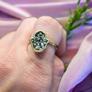New <b>Stainless</b> <b>Steel</b> Golden Hamsa Hand Pyrite Adjustable <b>Rings</b> Genuine Pyrite <b>Rings</b> <b>Stainless</b> <b>Steel</b> Golden <b>Rings</b> for Women Girl - Product Image 2