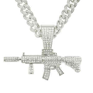 Collier pendentif unisexe AK47 en or et argent, chaîne cubaine sertie de diamants de laboratoire, bijoux de luxe certifiés IGI/EGL - Product Image 3