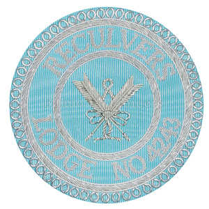 MASONIC CRAFT WORSHIPFUL MASTER BADGE BORDADO A MANO SILVER BULLION MOIRE BASE DE TELA INSIGNIA DE CALIDAD FINA - Product Image 6