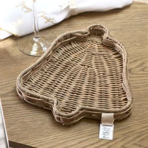 Plateau de service en jute de rotin décoratif fait à la main avec finition en incrustation d'os Ensemble de 3 plateaux de serveur de nourriture de forme arrondie - Product Image 2
