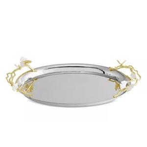 Plateau de service de luxe écologique en acier inoxydable de première qualité avec poignée de feuilles pour la restauration plateau de desserts - Product Image 4