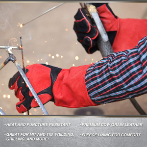 Soudure industrielle du cuir Gants de soudage rouges en cuir à manches longues Fonction Anti-chaleur Gants en cuir industriels pour hommes - Product Image 4