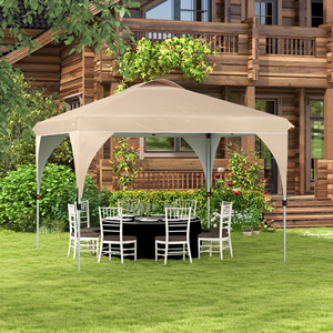 Outsunny Gazebo de jardin pliable 3x3m avec hauteur réglable et sac de transport à roulettes, beige - Product Image 2