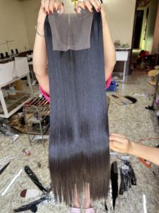 Meilleurs vendeurs de cheveux humains bruts vierges à double tirage Paquets d'os droits Vente en gros Paquets de cheveux à bande bleue avec fermeture à lacet frontal - Product Image 4