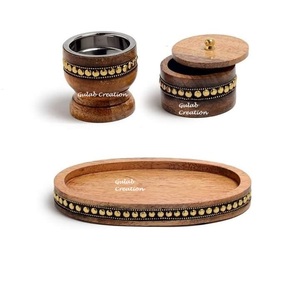 ชุดเตา bakhoor ไม้มะม่วงทำมือพร้อมกล่องใส่ธูปทองเหลืองแบบดั้งเดิมและกล่องเก็บของบนถาดตกแต่ง - Product Image 2