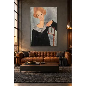 Fida Modigliani Femme aux cheveux roux et à la robe noire Impression sur toile - Product Image 5