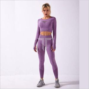 Ensemble de yoga à manches longues pour femmes tenue de sport et équipement d'entraînement Fitness Leggings sans couture vêtements de sport et vêtements de sport avec motif solide - Product Image 1