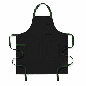 Delantal sin mangas de lona negra con múltiples bolsillos para cocinar, uso diario, estilo moderno, tejido resistente al agua. - Product Image 1