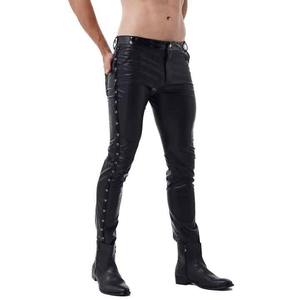 Pantalon en cuir de haute qualité pour hommes décontracté hiver Streetwear léger devant plat motif droit solide nouveau tissu - Product Image 3