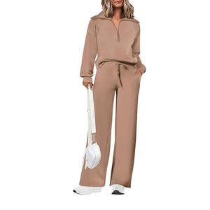 Ensemble de survêtement deux pièces pour femmes personnalisé, pantalon évasé, ensemble de survêtement pour femmes, veste à manches longues avec pantalon à revers, ensemble deux pièces - Product Image 1