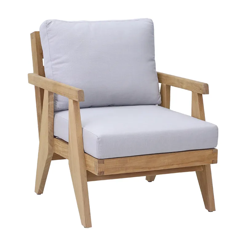 Furnitur Sofa Taman Terbuat dari Kayu Jati Solid dengan Sofa Warna Putih Bantal untuk Furnitur Taman dan Furnitur Luar Ruangan