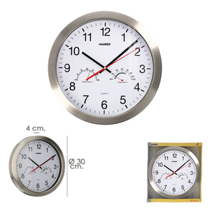 Orologio da parete 0/30 cm. Frontale in acciaio con igrometro e termometro. - Product Image 3