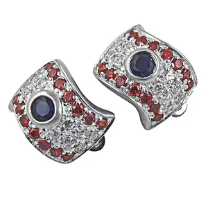 Boucles d'oreilles tendance pour femme en argent 925 plaqué or avec grenat, saphir et zircon cubique pour fiançailles - Product Image 3
