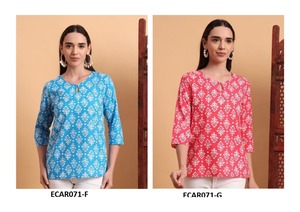 Top corto Kurti de rayón de algodón moderno para mujer, ropa ligera Indo Western para compradores globales, lista para exportar desde India - Product Image 4