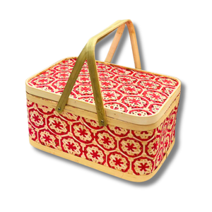 Paniers de rangement rectangulaires en bambou tressés à la main de style vintage avec motifs floraux, organisateur écologique pour la maison et le bureau - Product Image 1