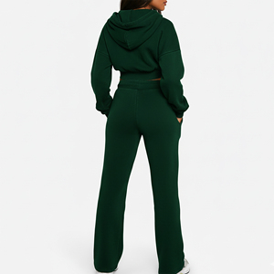 Ensemble de survêtement pour femmes, logo imprimé en relief personnalisé, vêtements décontractés confortables, 100% coton molletonné, double fermeture éclair sur le devant, poches cargo - Product Image 2