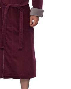 Peignoir pour homme à capuche marron et gris, en peluche douce, long, pour l'hiver, avec ceinture et poches, confortable, luxueux, vêtement de maison - Product Image 6