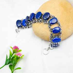 Bracelet en lapis-lazuli, argent sterling 925, fait à la main, bijou en pierre précieuse, cadeau pour mariage, Noël, femme - Product Image 4