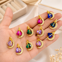 Pendentif Cœur et Lune en Zircon Cubique Violet, Vert, Rose, Plaqué Or 18K, Breloque Croissant de Lune, Étoile, pour Fabrication de Bijoux, Vente en Gros Personnalisée