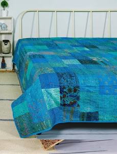 Edredón Kantha, manta Reversible, colcha Vintage, edredón Kantha de seda Vintage - Product Image 5