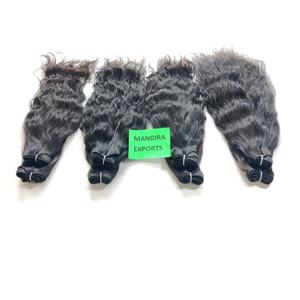 100% Extensions de cheveux indiens bruts vierges naturels non transformés, tissage noir, faisceaux ondulés avec alignement des cuticules du temple, couleur noire - Product Image 4