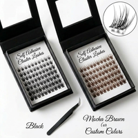 Kit de cils auto-adhésifs coréens de luxe kaki, en grappe, à presser, sans colle, tenue 7 jours, avec boîte DIY personnalisable avec logo