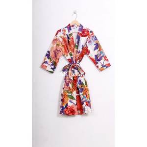 Robe Kimono en Coton Matelassé Kantha à Motifs Floraux Élégants Grande Taille Haute Qualité pour Automne, Été, Printemps, Vêtement de Nuit et de Bain - Product Image 6