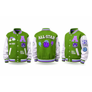 Blouson universitaire vintage décontracté en chenille personnalisé avec patchs brodés, imperméable, écologique, à capuche, vente en gros - Product Image 3