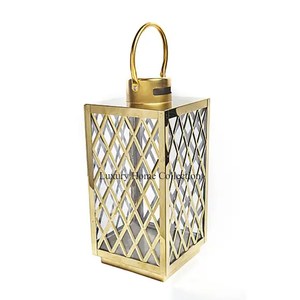 <b>Copper</b> Made Tabletop <b>Lantern</b> Set of 3 Designer Fancy Look Candle Stand and Long Size Case Decorative Red and Silver Color - Product Image 6