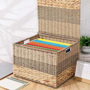 Grand panier de rangement en jacinthe d'eau naturelle tissé à la main, panier de rangement artisanal, vente en gros, fabrication écologique au Vietnam - Product Image 1