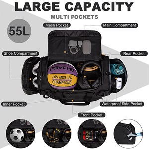 Unisex 55L Custom Gym Bag with <b>Shoe</b> Compartment Genuine Leather Sports Duffel Zipper Closure - Product Image 6