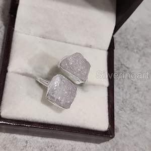 Bague pour femme en quartz rose naturel, pierre de naissance d'avril, double pierre, réglable, bijoux faits à la main, bague en argent sterling 925 - Product Image 5