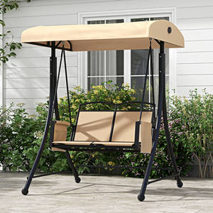 Outsunny Columpio de Jardín de 2 Plazas con Toldo Ajustable y Bolsillos Laterales, Beige - Product Image 1