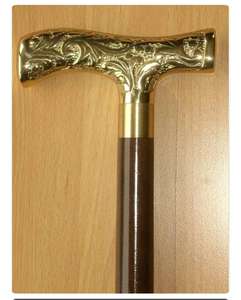 Canne de marche vintage en laiton poli fait main avec poignée de designer et manche en bois, impression numérique - Product Image 1