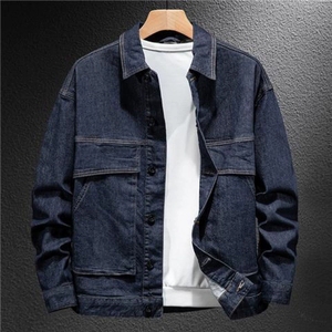 Chaqueta de mezclilla de estilo motorista versátil lavado azul oscuro para hombres Sehe Fashion - Product Image 4