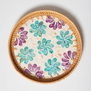 Dessert décoratif fait à la main petit déjeuner plateau de service en rotin nacre incrusté plateau de service rond plateau de Table basse panier de fruits - Product Image 4