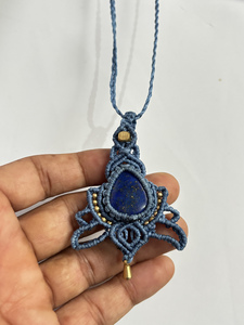 Collar de cadenas de macramé Vintage hecho a mano, gemas de turquesa, conjunto de bisel aproximado de 25 a 30mm, hilos grises, regalo de feliz cumpleaños para mujer - Product Image 4