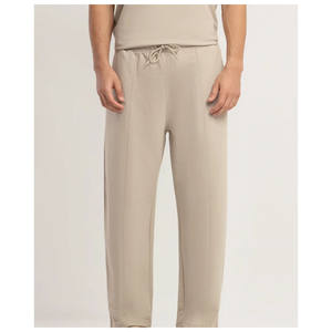 Pantalon pour homme, taille haute, coupe droite, devant plat, tissu lourd, doux, confortable à porter, logo et impression personnalisés - Product Image 3