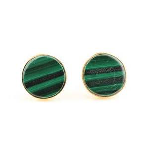 18K Gold Plated 925 Sterling Silver <b>Fine</b> <b>Stud</b> <b>Earrings</b> Stunning Indian Design with Natural Malachite Gemstone for Women Girls - Product Image 5