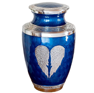 Urnes de crémation en laiton de haute qualité avec gravure étain et émail bleu urnes funéraires en métal fini pour cendres humaines - Product Image 4