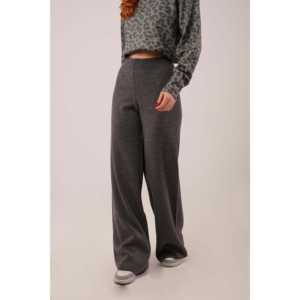 Pantalones de punto antracita al por mayor con cintura acanalada y pierna ancha de talle alto, característica antipilling - Product Image 4