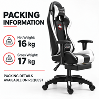Chaise de jeu noire et blanche à dossier haut avec accoudoirs réglables et repose-pieds intégré pour bureaux à domicile et salles de jeu