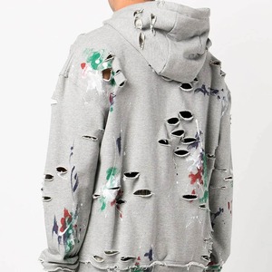 Nouvel ensemble de survêtement homme en coton brodé, style streetwear brut, avec impression personnalisée effet éclaboussures, comprenant un sweat à capuche et un pantalon de survêtement effet vieilli - Product Image 4
