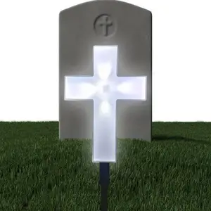 Outdoor Solar Garden Stake Acrylic Solar Crosses for Graves Cemetery,LED Jesus Cross Light,Yard Landscape Solar Cross Light