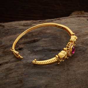 170552 <b>Antique</b> Fine <b>Bangles</b> with Ruby <b>Gold</b> Polish Flower Pattern Bezel Setting-Elegant Kada Design for Women's Wedding - Product Image 4