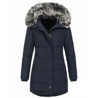 Veste matelassée longue pour femme de haute qualité avec capuche en fourrure, coupe-vent, boutonnée, personnalisable, pour l'hiver