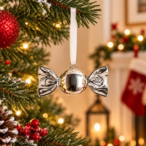 Silver Metal Candy Ornament Round Hanging Classic <b>Christmas</b> Tree Decor - Product Image 2