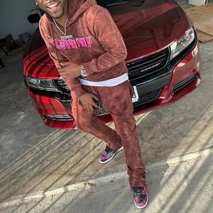 Chándal de lavado ácido personalizado de alta calidad para hombre, conjunto de pantalones de chándal cortavientos Vintage de peso pesado y Sudadera con capucha - Product Image 6